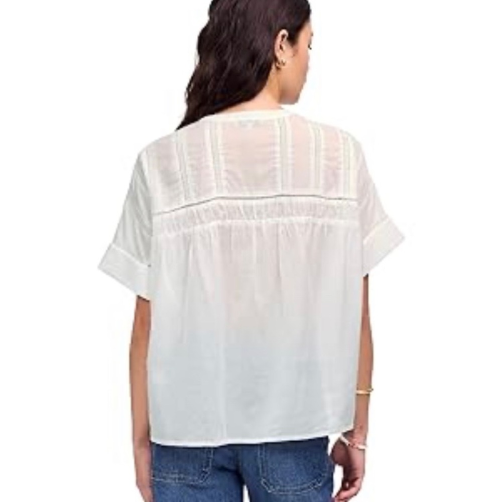 Madewell Women's White Lace-Inset Pintucked Henley Top Size XL NWT - Picture 2 of 12
